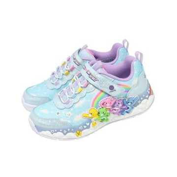Skechers 休閒鞋 S Lights 中大童鞋 Care Bears 藍 彩虹熊 燈鞋 302390LBLMT