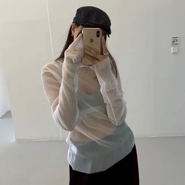 韓國 透視上衣（2色） - 白