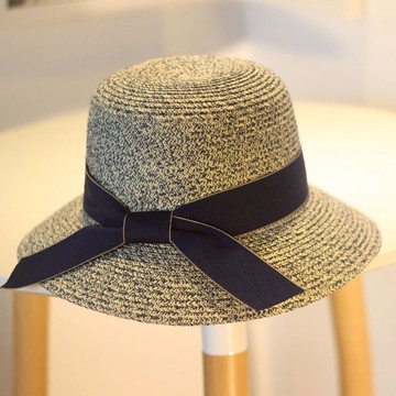 女士打結蝴蝶結防曬草帽韓版潮漁夫盆帽沙灘遮陽帽戶外休閑夏涼帽1入