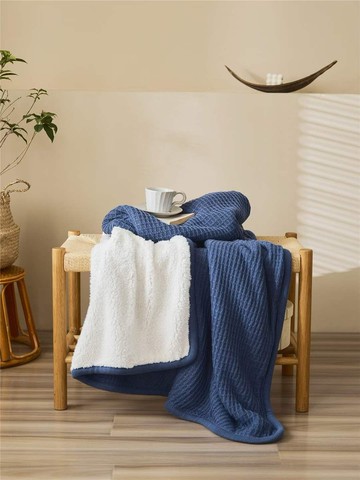 針織羊羔絨毛毯霜夜藍