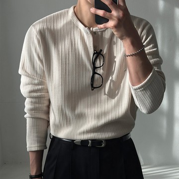 正韓俐落奢華絲絨羅紋亨利領長袖上衣 4色 YUPPIE 預購商品 1222