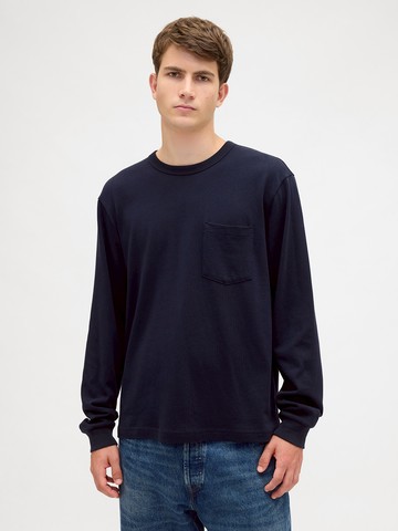 男裝 純棉圓領長袖上衣-海軍藍