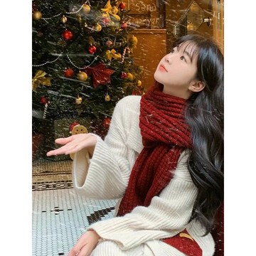 熱售🎀不紮脖本命年紅色圍巾女新年氛圍感針織毛綫圍脖2025新款韓版百搭學生男冬季保暖加厚圍脖 毛絨絨圍巾 VXWI