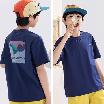 babybody - 涼感吸濕快乾短袖上衣-後印花-藏青