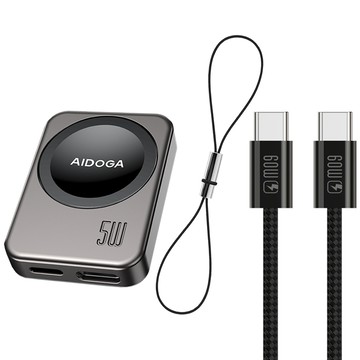 AIDOGA Apple Watch/Ultra/SE 全系列 AirPods 4 磁吸快充無線充電器連接線 5W 星航U 1M
