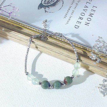 綠的財神 綠幽靈 葡萄石 水晶手鏈 天然石 生日禮物 財運