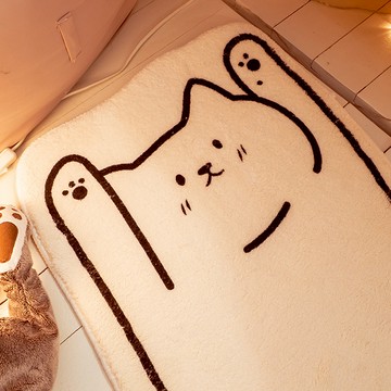 【棉床本舖】長條貓與圓形貓絨毛地墊 可愛絨毛感｜生日快樂 有你陪伴真好