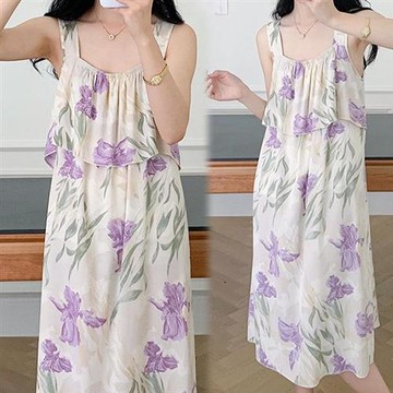 【韓國K.W.】現貨韓國高優質紫花棉稠波浪涼感背心睡衣居家服