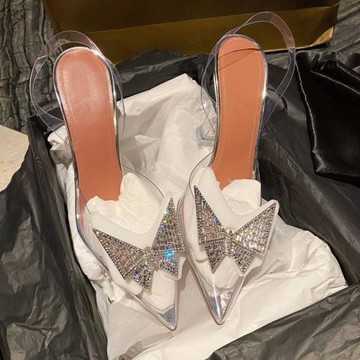 2025夏季新款水晶透明包頭高跟鞋網紅性感仙女風水鉆蝴蝶結涼鞋女