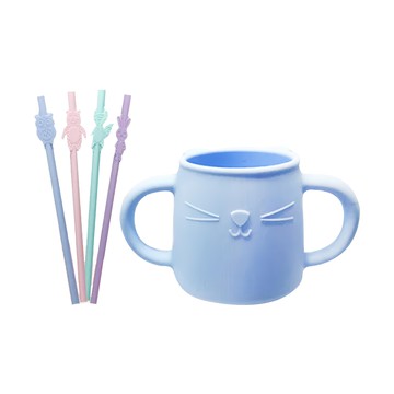 Brunoko 幼兒杯吸管組 矽膠吸管4件組  藍色  1組  230ml