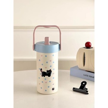 英國 BELOVED 可愛貓咪高顏值316不銹鋼帶吸管提手便攜保溫水杯子