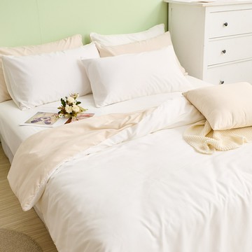 床包被套組-單人/雙人/加大/ 舒柔棉 / 優雅白床包＋奶白被套 台灣製