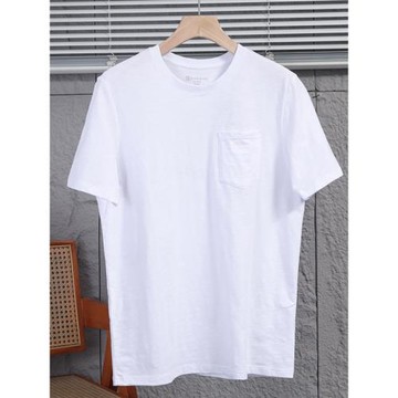 北美小眾100竹節棉水洗彈力透氣春夏男士時尚休閑百搭口袋短袖T恤