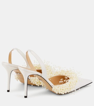 Mach & Mach Floating Pearl 85 satin slingback pumps