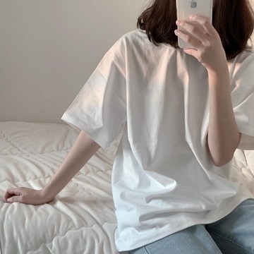 純棉白色短袖t恤女年新款 夏季寬松正肩流行清爽上衣體恤夏裝