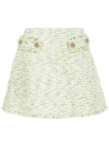 LIU JO - frayed-detail bouclé miniskirt - women - Polyester/Metallized Polyester/Polyester/Spandex/Elastane - 44 - Green