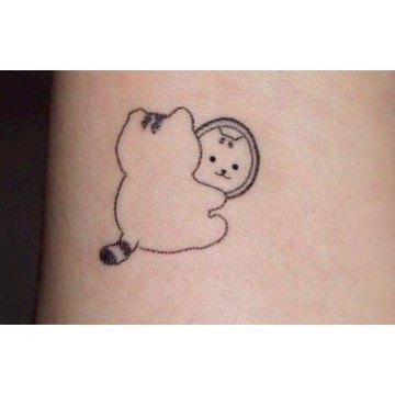 「貓貓看鏡子」 紋身貼紙 微刺青 IG 小清新 打卡 抖音 抖音同款 超美 可愛 紋身貼 性感 寵物 網紅 貓咪 防水