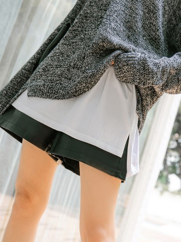 純色高含棉側開衩前短後長內搭打底裙