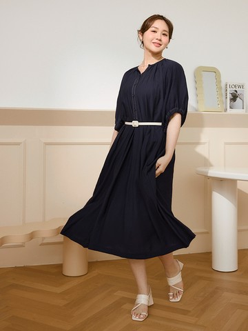 雲朵自訂款-皺感紋理五分袖寬版洋裝