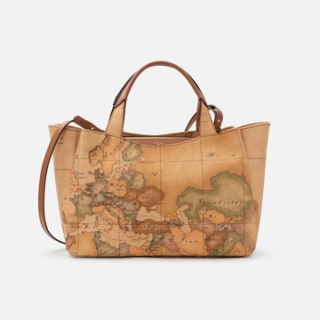 【Alviero Martini 義大利地圖包】手提側揹大托特包 36cm-地圖黃