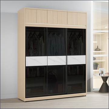 6尺被櫥式鋁框推門衣櫥黑玻璃(衣櫥+被櫃) 收納衣櫃 滑門衣櫥 【149B119820】Leader傢居館149-A210+A211+A210