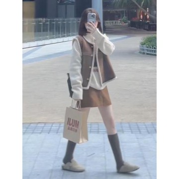 小個子香風棕色夾棉馬甲女秋2026新款獨特超好看羊羔毛外套背心