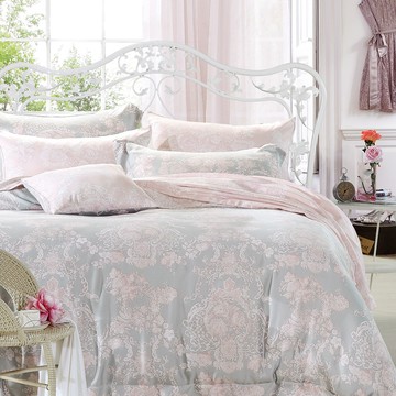 FOCA 吸濕排汗天絲天絲床包 +枕套 2個 採用3M專利吸濕排汗藥劑 莫妮卡  灰色 + 粉色 + 花卉  Queen Size