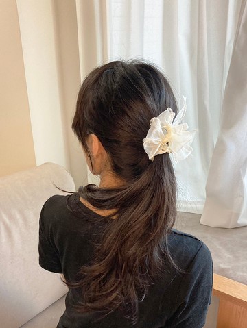 白色 花 髮圈 手腕花  【亮光絲】