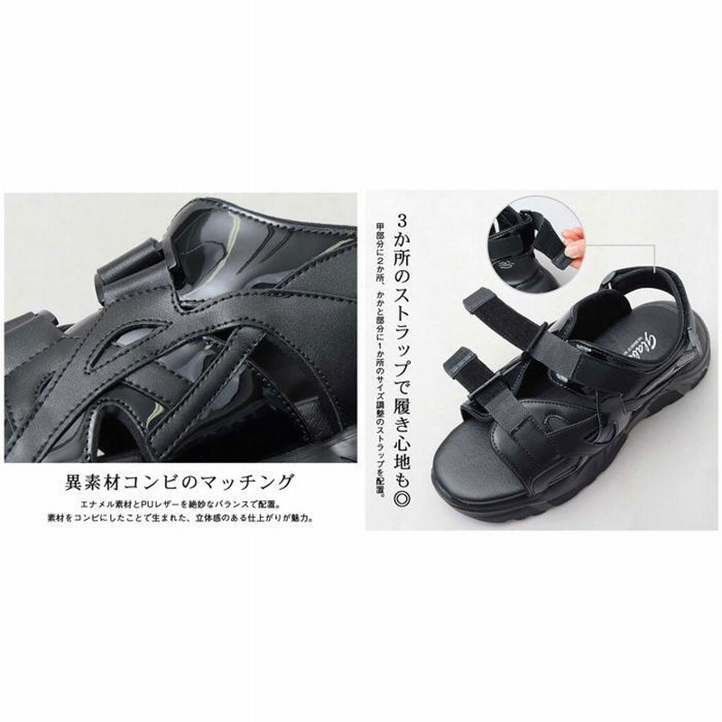 ブラック厚底フラットサンダル ☆ BLACK ☆ L(27.0-27.5cm) ☆ TRACK SANDALS グラベラ