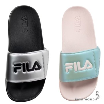 FILA 拖鞋 中大童鞋 魔鬼氈 黑銀/粉綠【運動世界】2-S827A-088/2-S827A-556