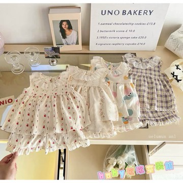 （台灣出貨&電子發票）夏季女童衣服 女寶寶 夏季碎花套裝 女寶無袖衣服 女寶短褲 寶寶衣服 女童公主衣服 兒童套裝