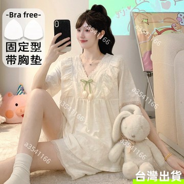 甜系公主風~帶胸墊 短袖短褲睡衣 夏季薄款 雲朵棉 蕾絲家居服套裝 可外穿套裝 大尺碼 加肥加大 寬鬆舒適 休閒套裝