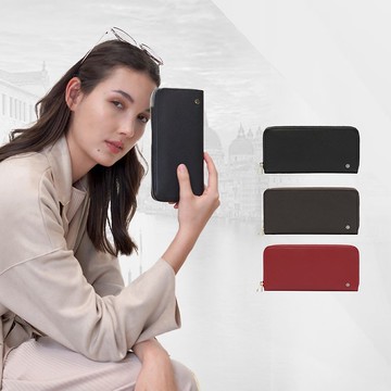 真皮長夾 | RFID防盜刷 | 耐磨十字紋 | 8卡片層 | 黑 紅 棕