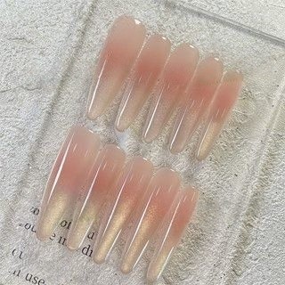 👑可可指藝👑【橘光日落】長水滴美甲貼片 長款穿戴甲 顯白美甲片 長尖穿戴甲 手工穿戴甲 細狗穿戴甲 可拆卸