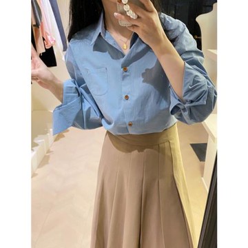 番茄自制2025新款寬松長袖酵母水洗全棉顯瘦襯衫舒適BF風襯衣