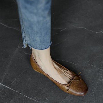 手工真皮~重磅自留~復古芭蕾舞鞋女春秋單鞋蝴蝶結平底懶人豆豆鞋