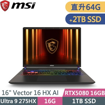 微星 Vector 16 HX AI A2XWIG-014TW-SP9 灰(Ultra 9 275HX/64G/1TB+2TB/RTX5080 16G/W11/16)特仕筆電