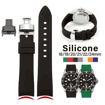 彎曲末端矽膠錶帶 18 19 20 21 22 24 毫米通用橡膠防水錶帶女士男士運動潛水腕帶蝴蝶扣