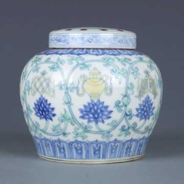 大明成化年制斗彩八寶天字罐 古董古玩收藏品仿古瓷器手繪官窯