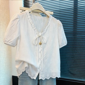 夏季新款百刺繡短袖襯衫女上衣小衫