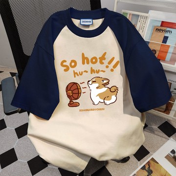 韓系上衣 插肩短袖 可愛風衣服 撞色上衣 夏天上衣撞色上衣 美式復古 oversize t恤 無性別穿搭 潮牌T恤 短袖