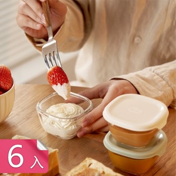 【荷生活】帶蓋防塵可疊加玻璃保鮮盒 耐冷耐熱可微波大口徑醬料存放盒-6入組