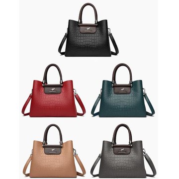 Jpqueen 熟女搭配鱷魚紋大容量手提側肩包斜背包(5色可選)