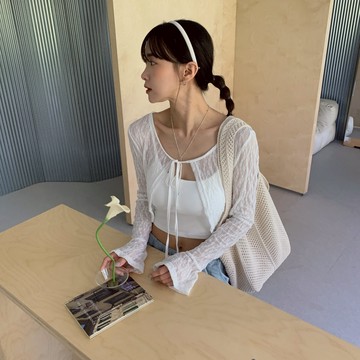 ISA_仙女肌膚 本期必買!蕾絲綁帶喇叭袖罩衫_54063