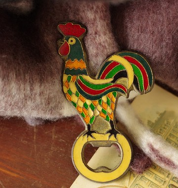 老又好古董珠寶 少見琺瑯公雞開罐器 W303