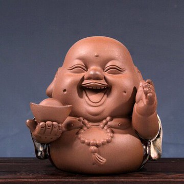 精品哥窯大號哈哈佛新款宜興紫砂彌勒佛創意居家擺設茶寵擺件1入