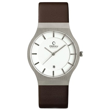 OBAKU 極簡時代優雅時尚腕錶-咖啡帶白面-大-V123GCIRN-38mm