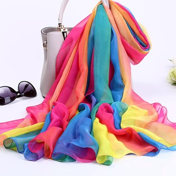 彩虹絲巾漸變色舞蹈拋紗七彩紗巾長款大尺寸成人優雅形體禮儀圍巾