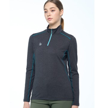 wildland荒野 女彈性雙色前開襟保暖衣霧黑色