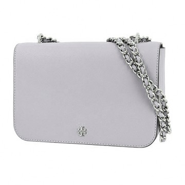 【TORY BURCH】雙T-LOGO素面皮革鍊包-灰